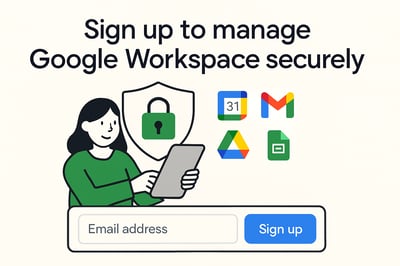 Newsletter signup illustration showing secure Google Workspace management Newsletter signup illustration showing secure Google Workspace management